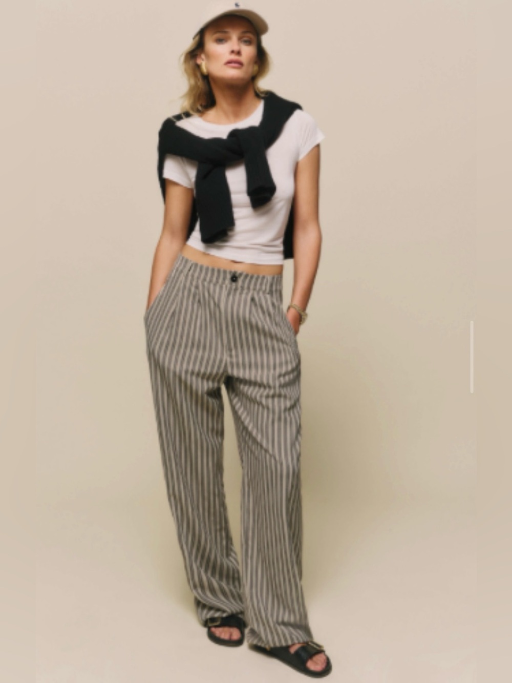 Reformation Mason Pants, Size 8, Slate Stripe